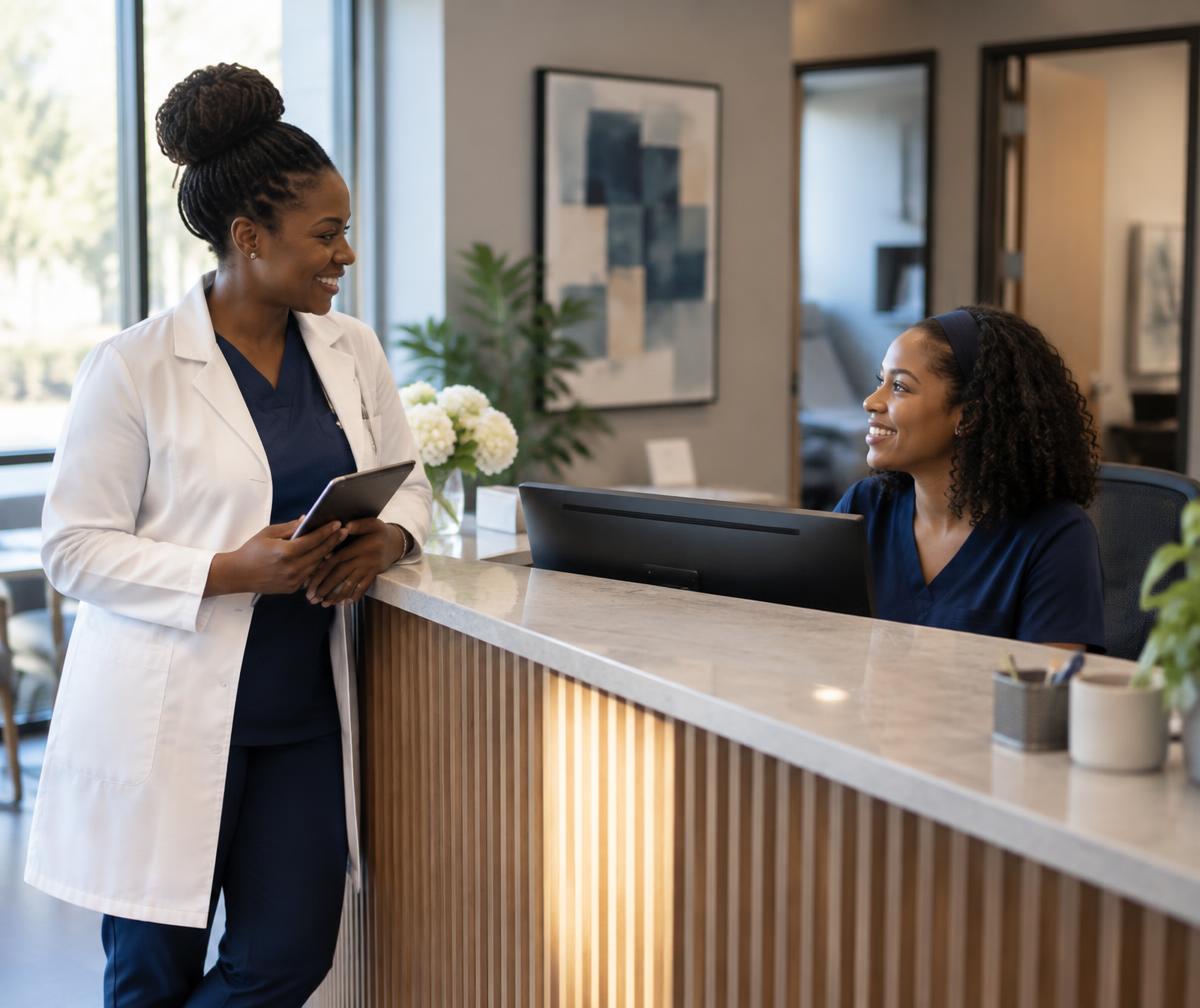 Clinic owner and front desk colleague